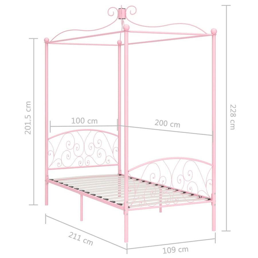 Hemelbedframe Metaal 100 x 200 cm Roze