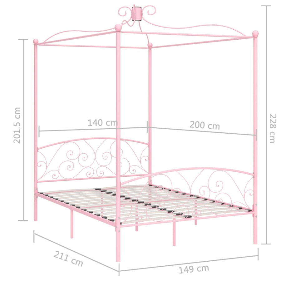 Hemelbedframe Metaal 140 x 200 cm Roze