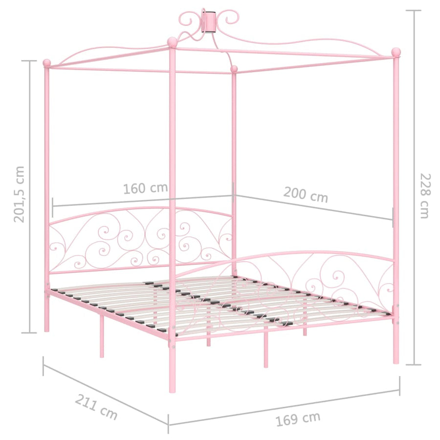 Hemelbedframe Metaal 160 x 200 cm Roze