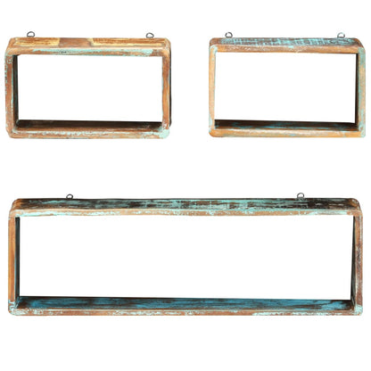 3-Delige Wandschappenset Kubus massief gerecycled hout