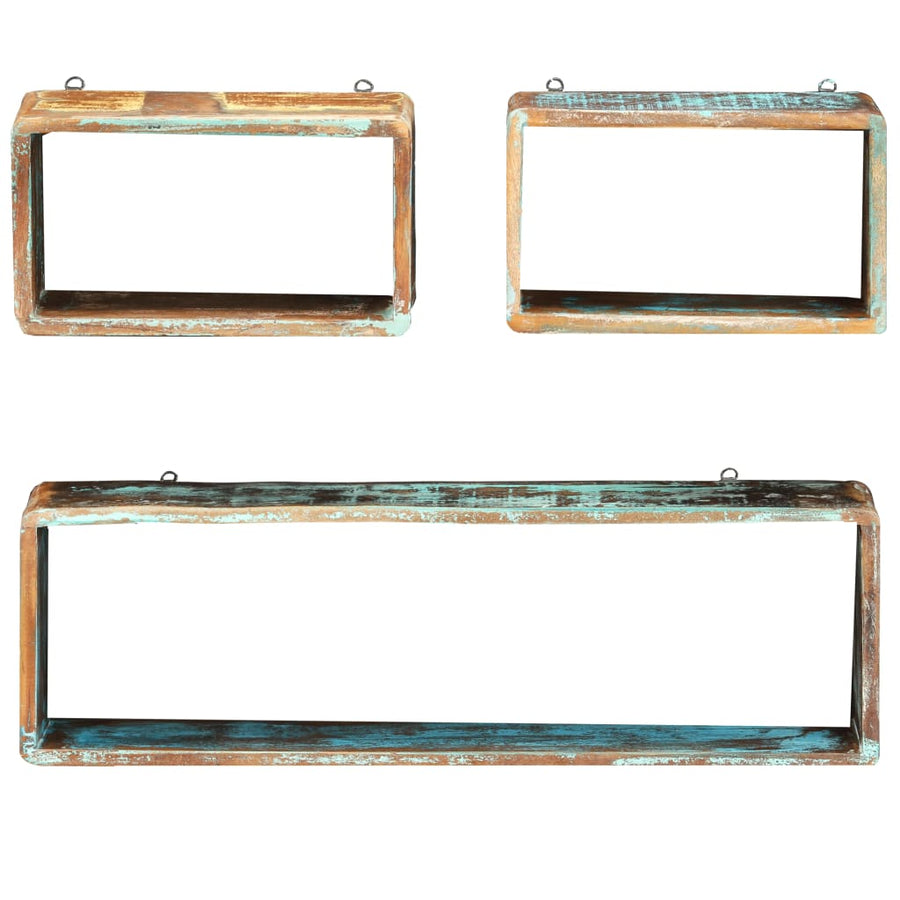 3-Delige Wandschappenset Kubus massief gerecycled hout