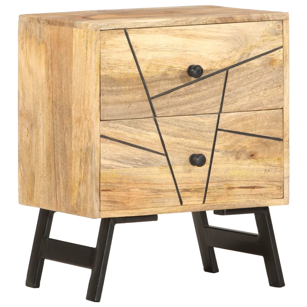 Nachtkastje 40X30X50 Cm Massief Mangohout Lichtbruin en zwart