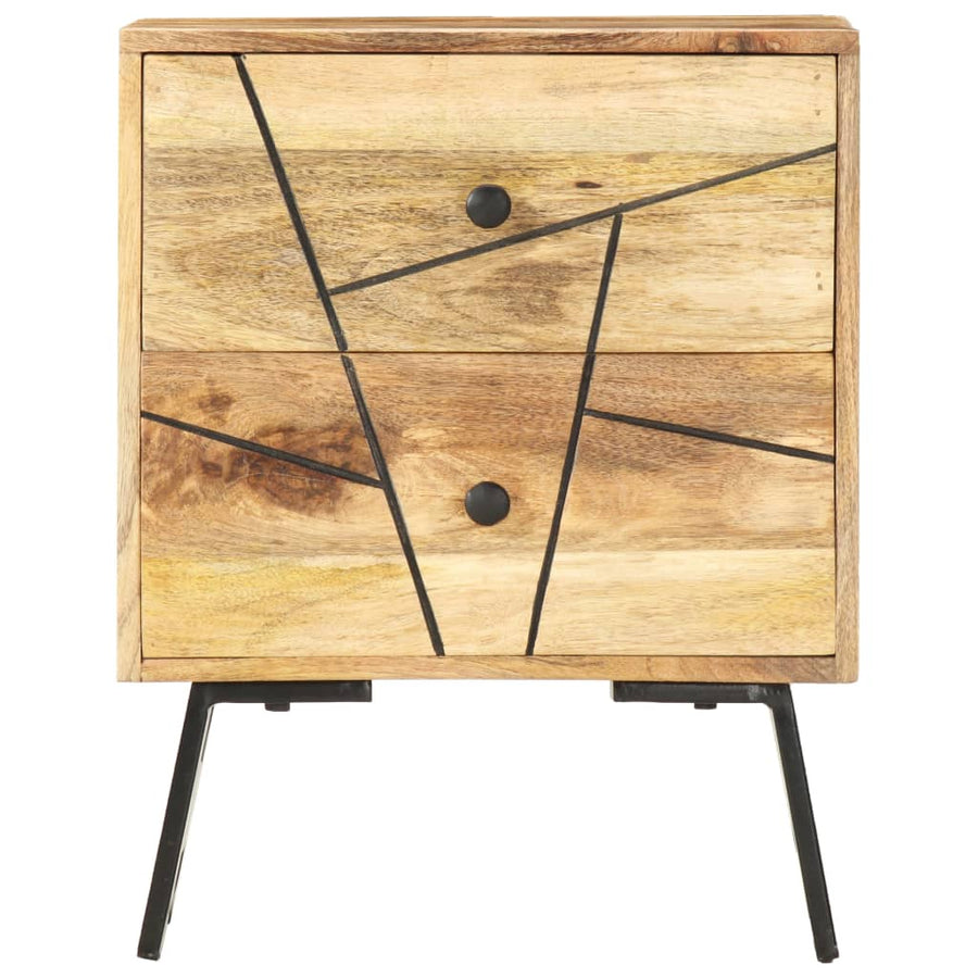 Nachtkastje 40X30X50 Cm Massief Mangohout Lichtbruin en zwart