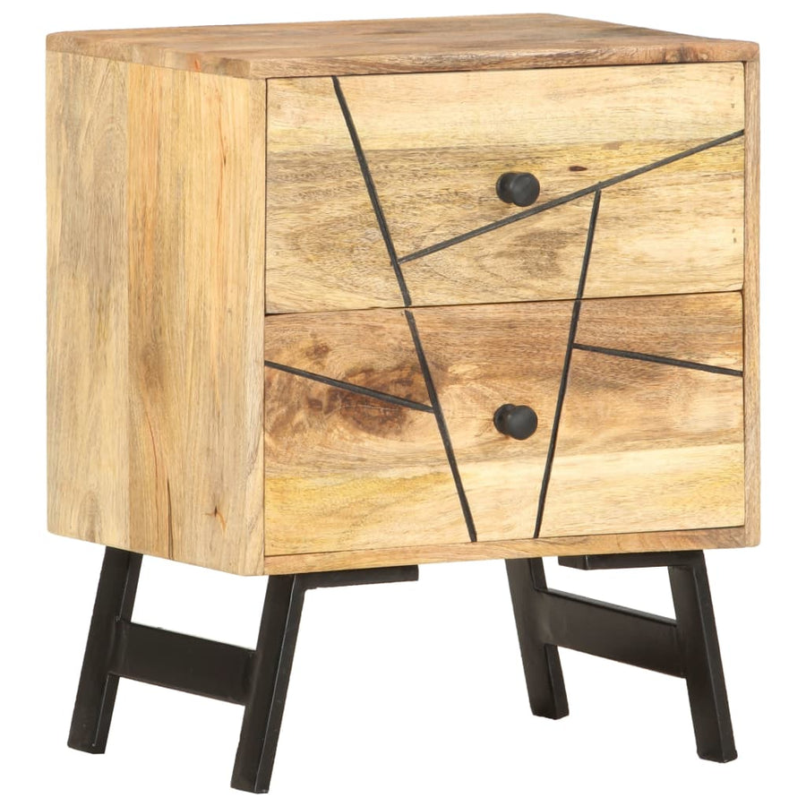 Nachtkastje 40X30X50 Cm Massief Mangohout Lichtbruin en zwart