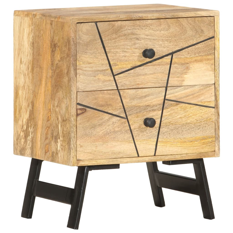 Nachtkastje 40X30X50 Cm Massief Mangohout Lichtbruin en zwart
