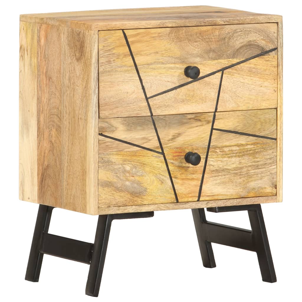 Nachtkastje 40X30X50 Cm Massief Mangohout Lichtbruin en zwart