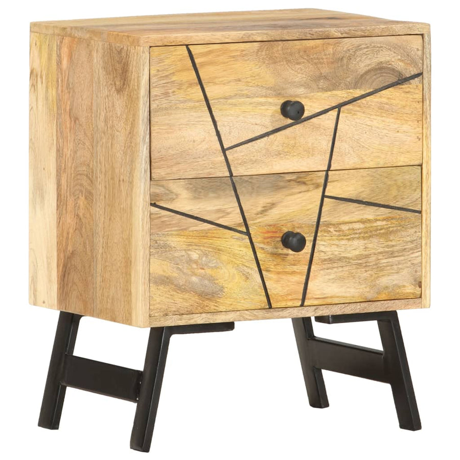 Nachtkastje 40X30X50 Cm Massief Mangohout Lichtbruin en zwart
