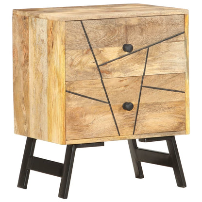 Nachtkastje 40X30X50 Cm Massief Mangohout Lichtbruin en zwart