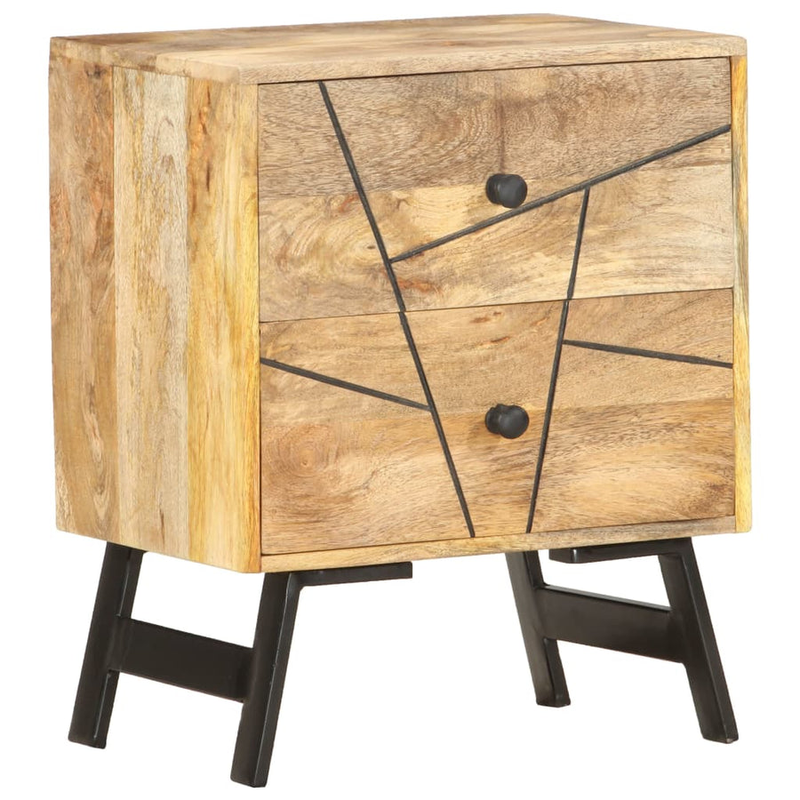 Nachtkastje 40X30X50 Cm Massief Mangohout Lichtbruin en zwart