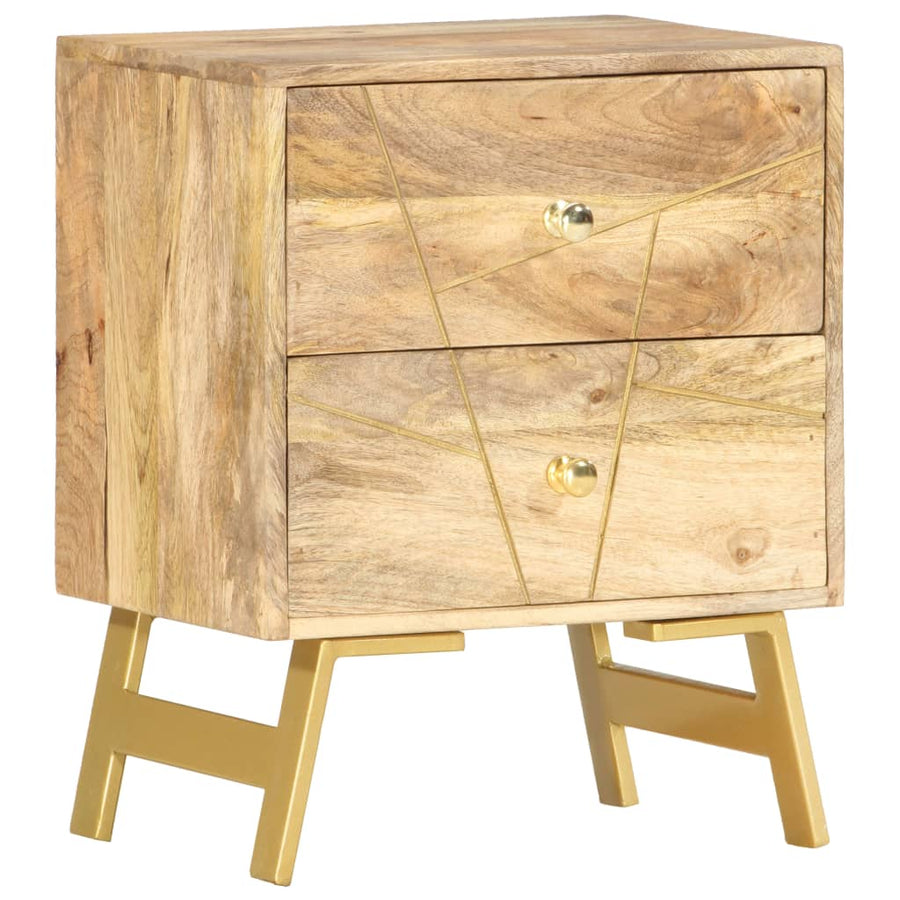 Nachtkastje 40X30X50 Cm Massief Mangohout light brown and brass