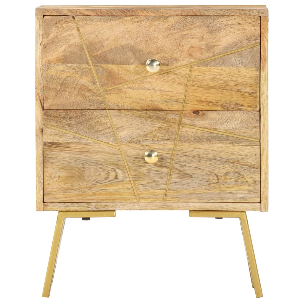 Nachtkastje 40X30X50 Cm Massief Mangohout light brown and brass