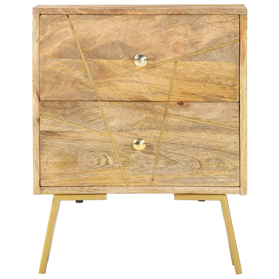 Nachtkastje 40X30X50 Cm Massief Mangohout light brown and brass