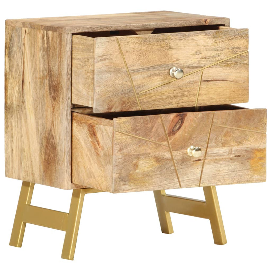 Nachtkastje 40X30X50 Cm Massief Mangohout light brown and brass