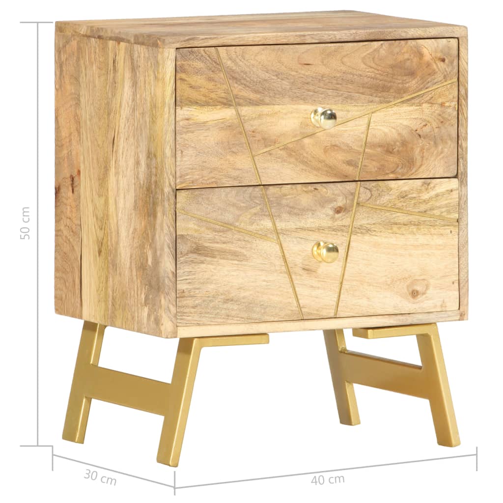 Nachtkastje 40X30X50 Cm Massief Mangohout light brown and brass