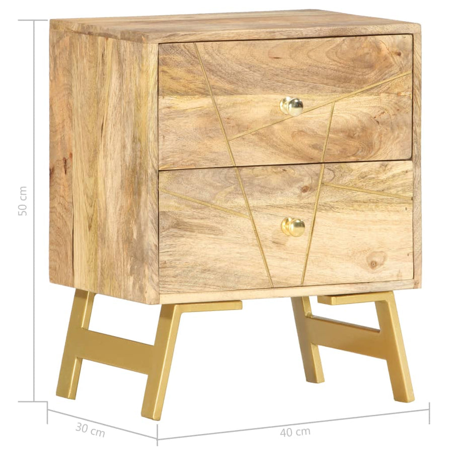 Nachtkastje 40X30X50 Cm Massief Mangohout light brown and brass