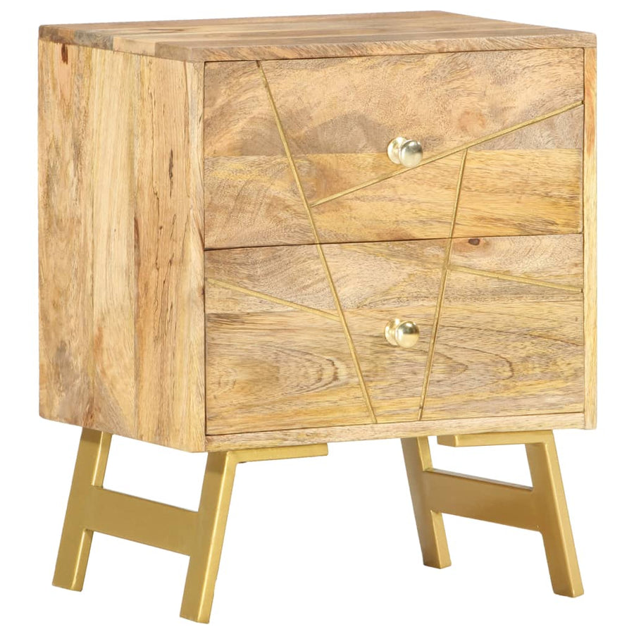 Nachtkastje 40X30X50 Cm Massief Mangohout light brown and brass