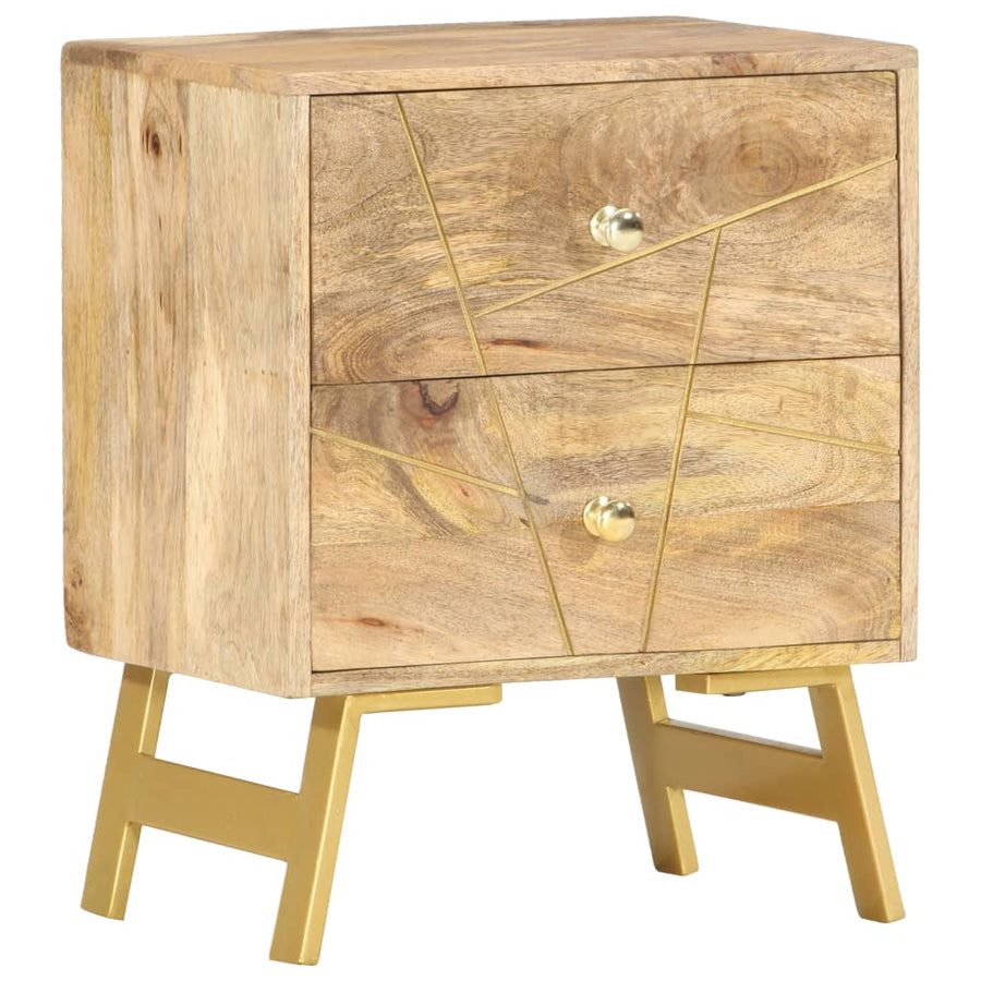Nachtkastje 40X30X50 Cm Massief Mangohout light brown and brass