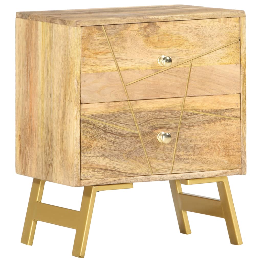 Nachtkastje 40X30X50 Cm Massief Mangohout light brown and brass