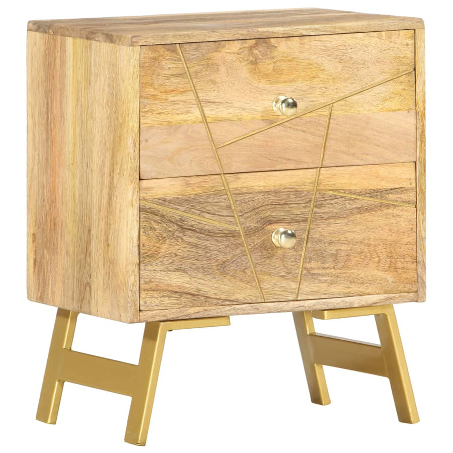 Nachtkastje 40X30X50 Cm Massief Mangohout light brown and brass