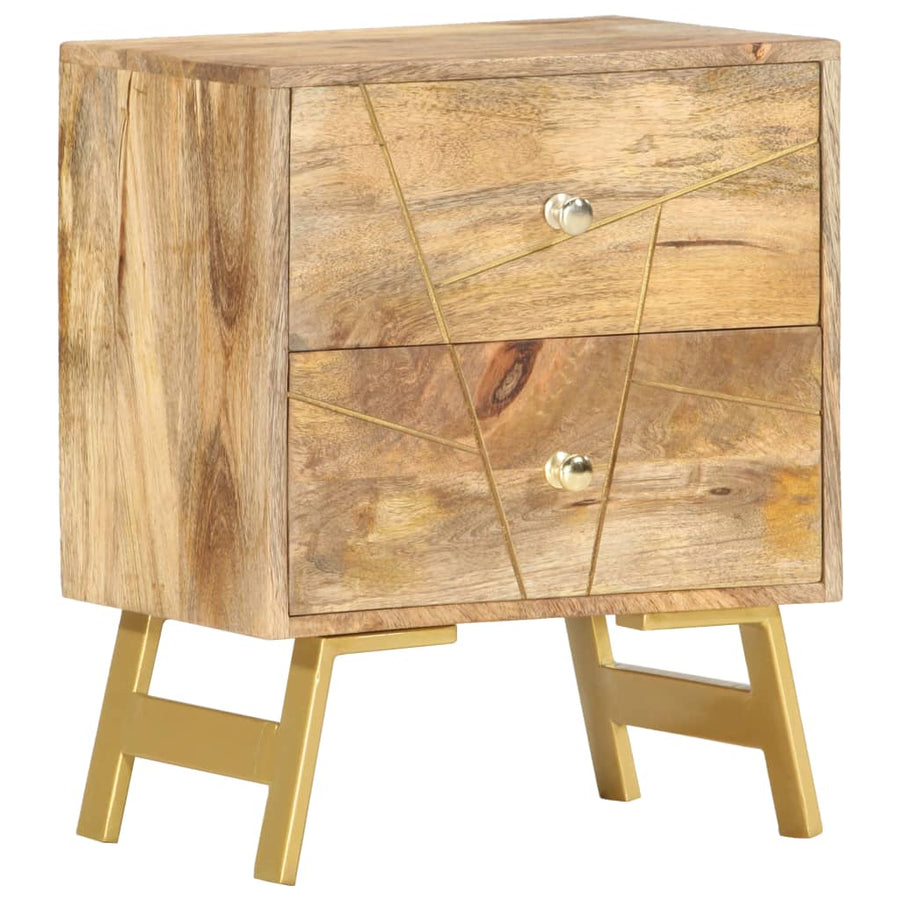 Nachtkastje 40X30X50 Cm Massief Mangohout light brown and brass