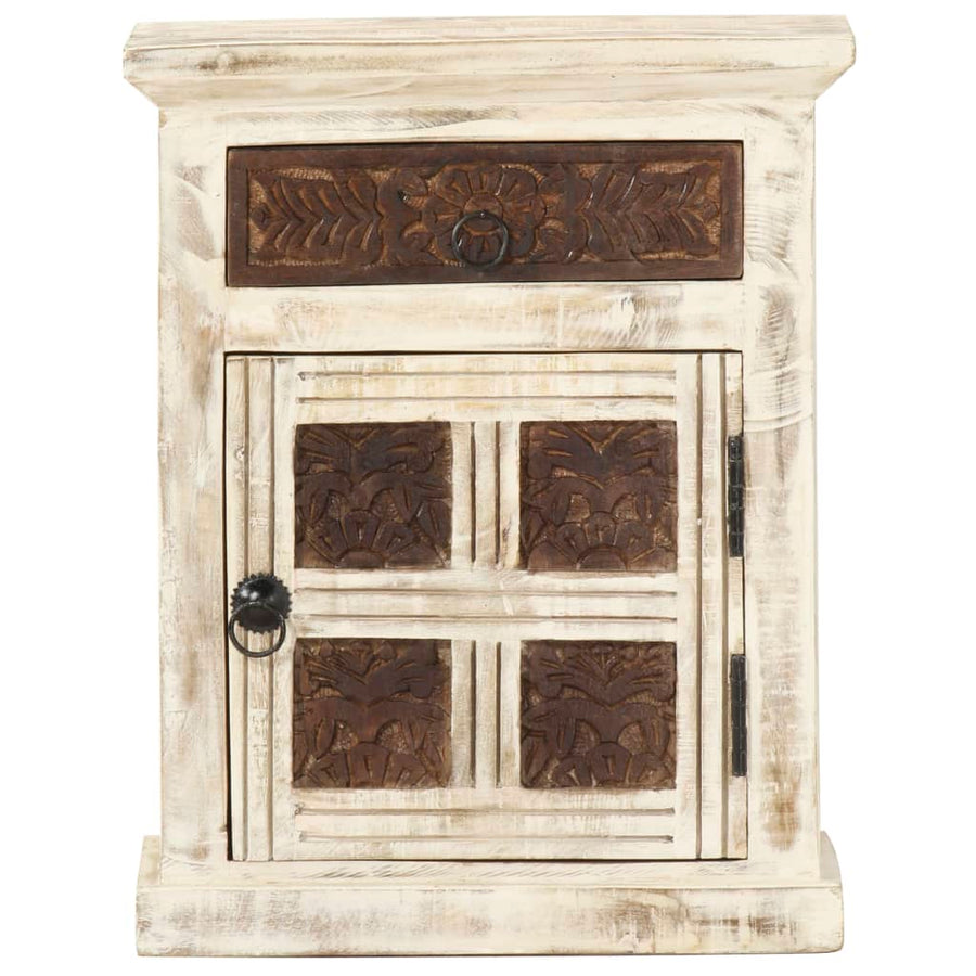 Nachtkastje 40X30X50 Cm Massief Mangohout Wit