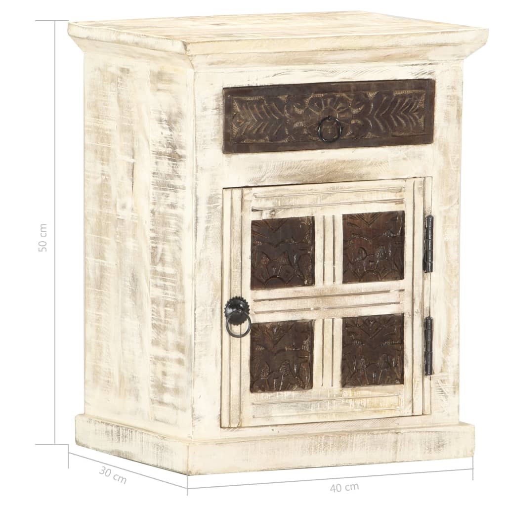 Nachtkastje 40X30X50 Cm Massief Mangohout Wit