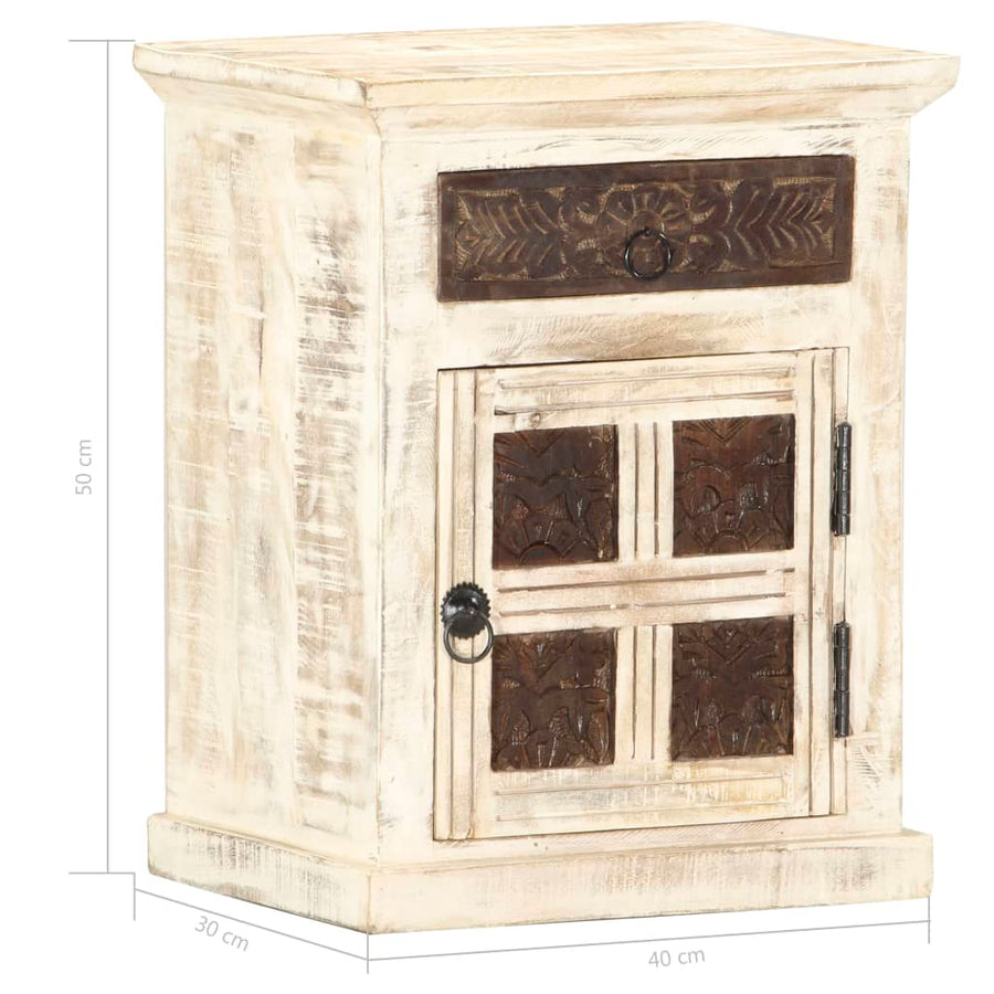 Nachtkastje 40X30X50 Cm Massief Mangohout Wit