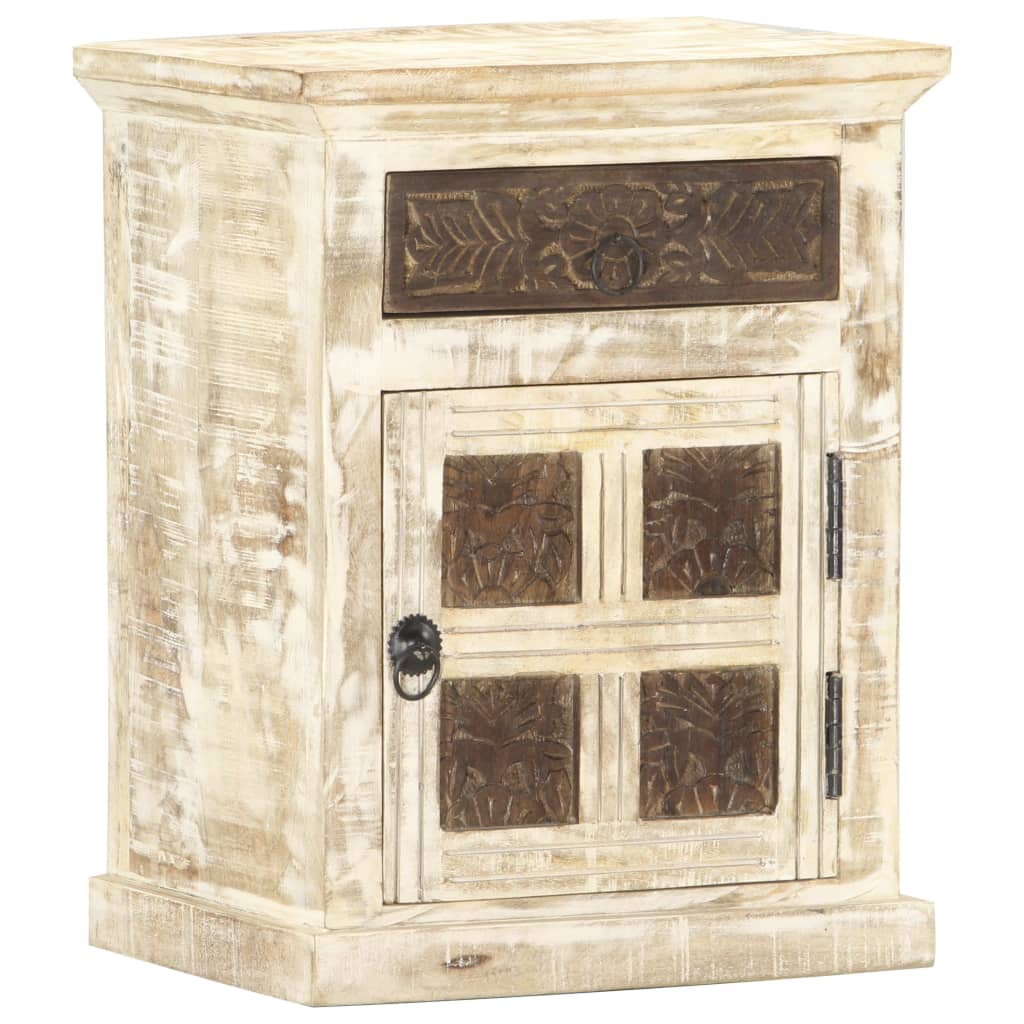 Nachtkastje 40X30X50 Cm Massief Mangohout Wit
