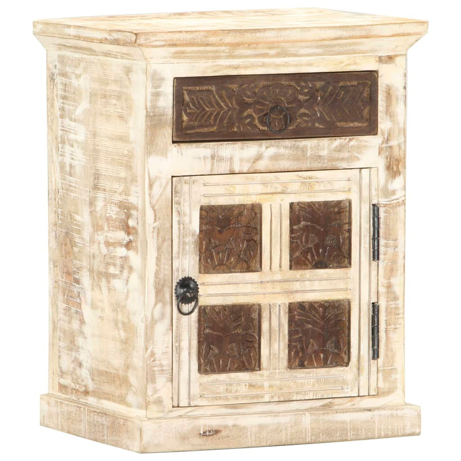 Nachtkastje 40X30X50 Cm Massief Mangohout Wit