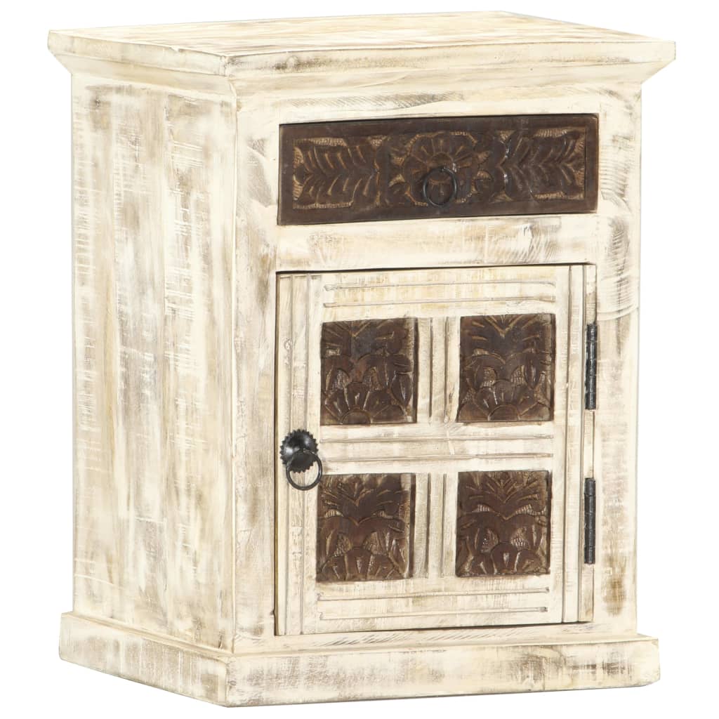 Nachtkastje 40X30X50 Cm Massief Mangohout Wit