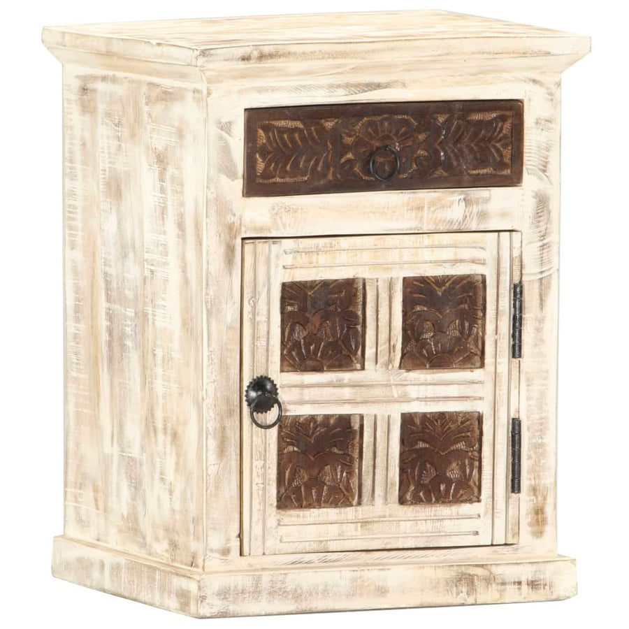 Nachtkastje 40X30X50 Cm Massief Mangohout Wit