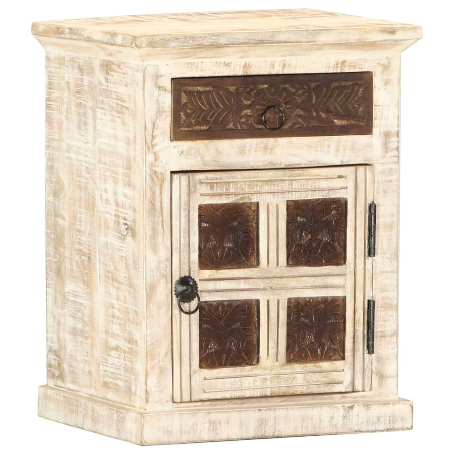 Nachtkastje 40X30X50 Cm Massief Mangohout Wit