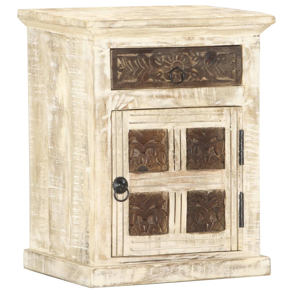 Nachtkastje 40X30X50 Cm Massief Mangohout Wit