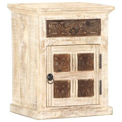 Nachtkastje 40X30X50 Cm Massief Mangohout Wit