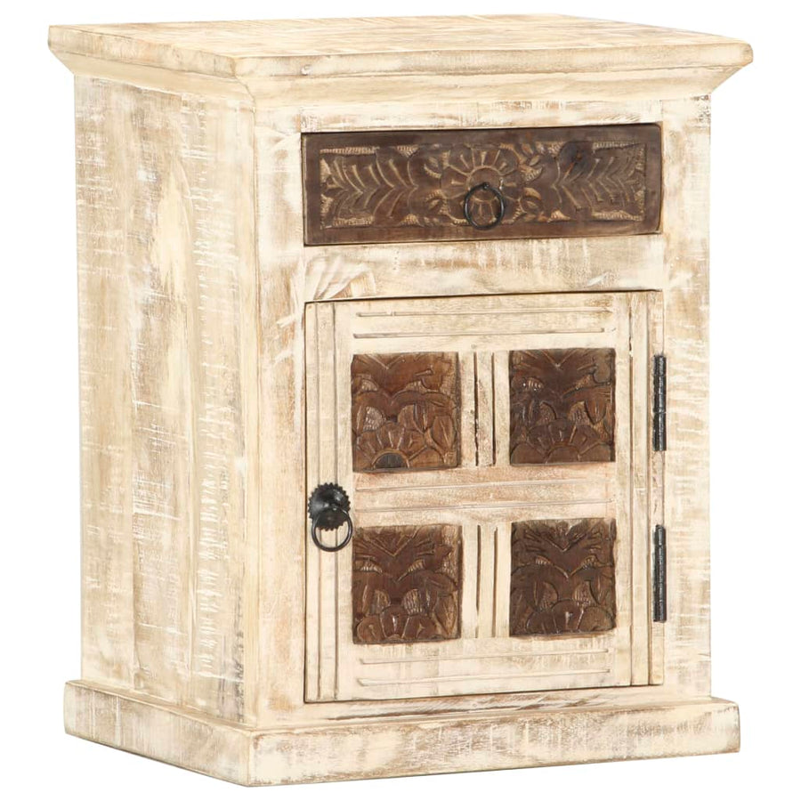 Nachtkastje 40X30X50 Cm Massief Mangohout Wit