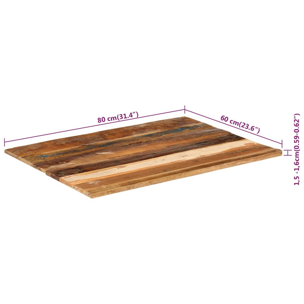 Tafelblad Rechthoekig 5-6 Mm 60X80 Cm 60 x 80 cm 15-16 mm massief gerecycled hout
