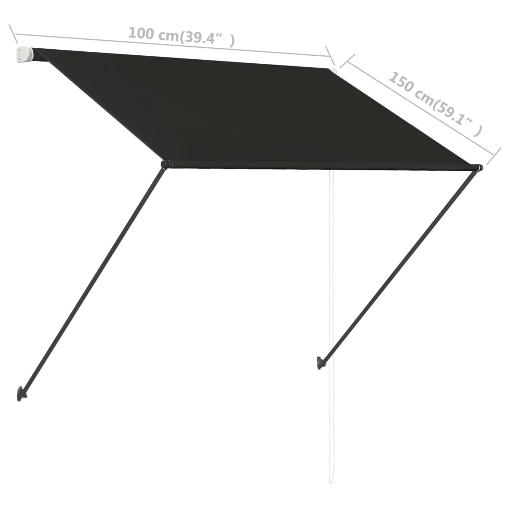 Luifel uittrekbaar met LED 100x150 cm antraciet