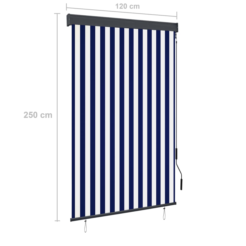 Rolgordijn voor buiten 120x250 cm blauw en wit