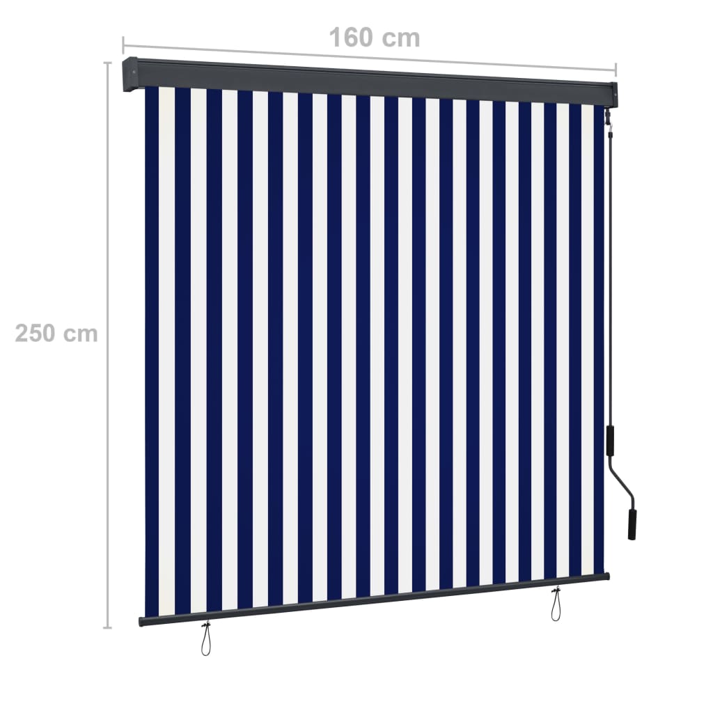 Rolgordijn voor buiten 160x250 cm blauw en wit