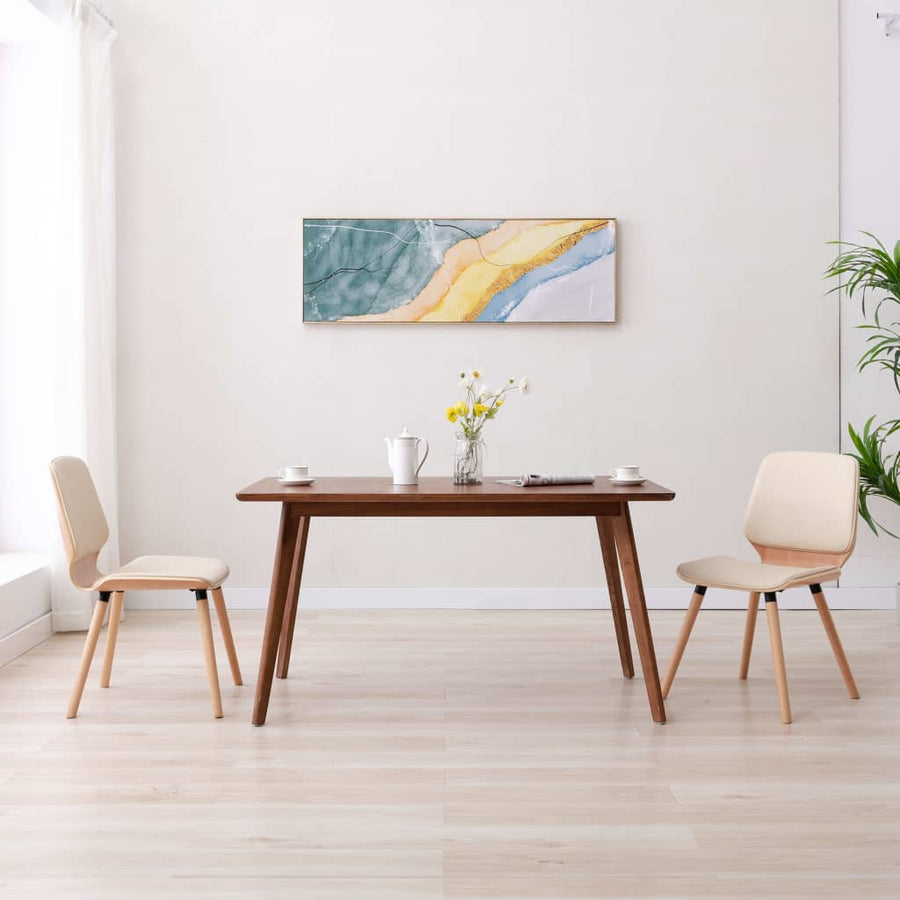 Eetkamerstoelen Kunstleer Crème 2 light brown and cream