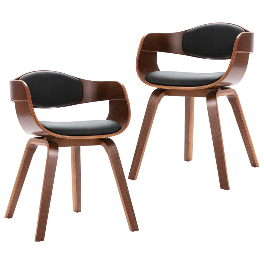 Eetkamerstoelen Gebogen Hout En Kunstleer 2 Donkerbruin en zwart