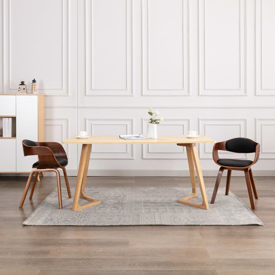 Eetkamerstoelen Gebogen Hout En Kunstleer 2 Donkerbruin en zwart