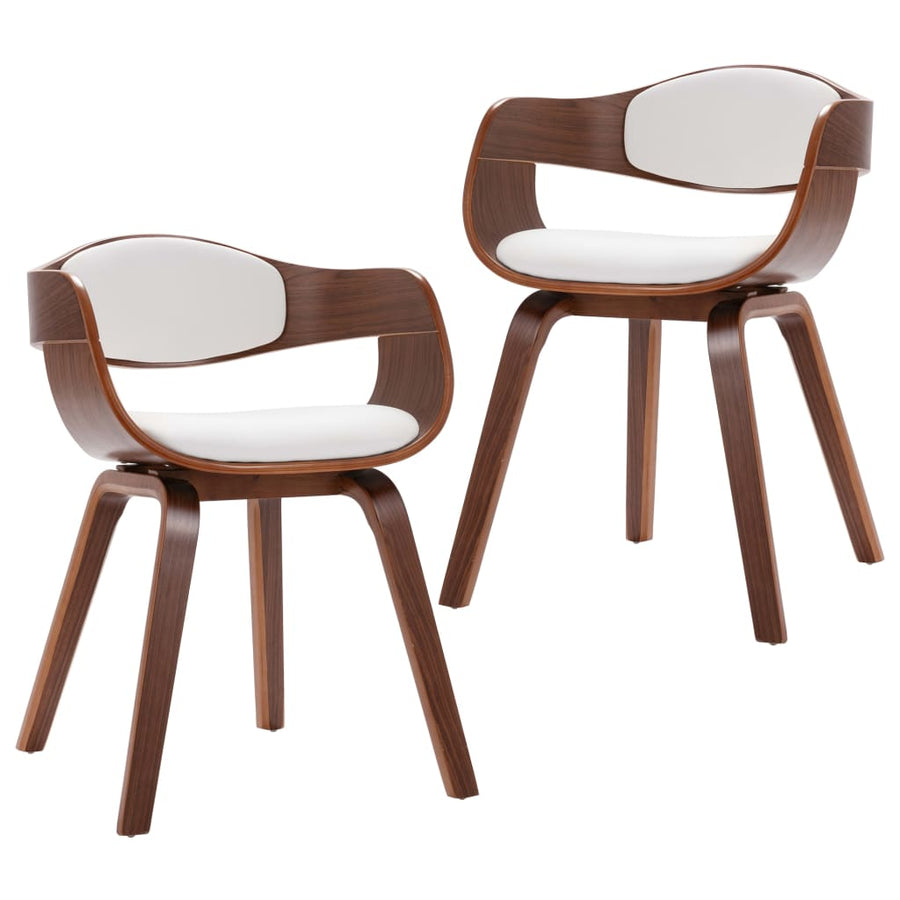Eetkamerstoelen Gebogen Hout En Kunstleer 2 Donkerbruin en wit