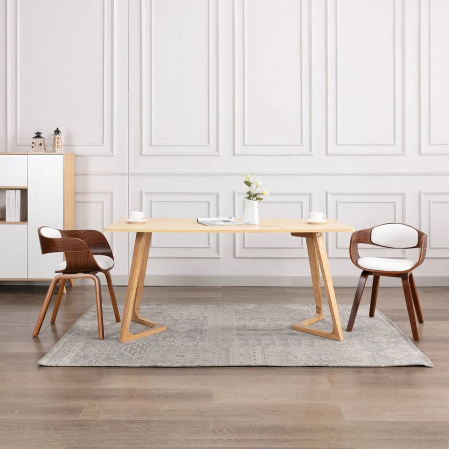 Eetkamerstoelen Gebogen Hout En Kunstleer 2 Donkerbruin en wit