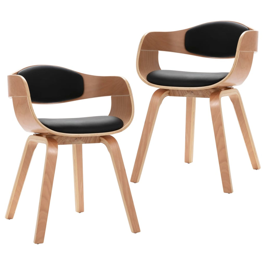 Eetkamerstoelen Gebogen Hout En Kunstleer 2 Lichtbruin en zwart