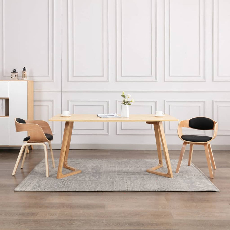 Eetkamerstoelen Gebogen Hout En Kunstleer 2 Lichtbruin en zwart