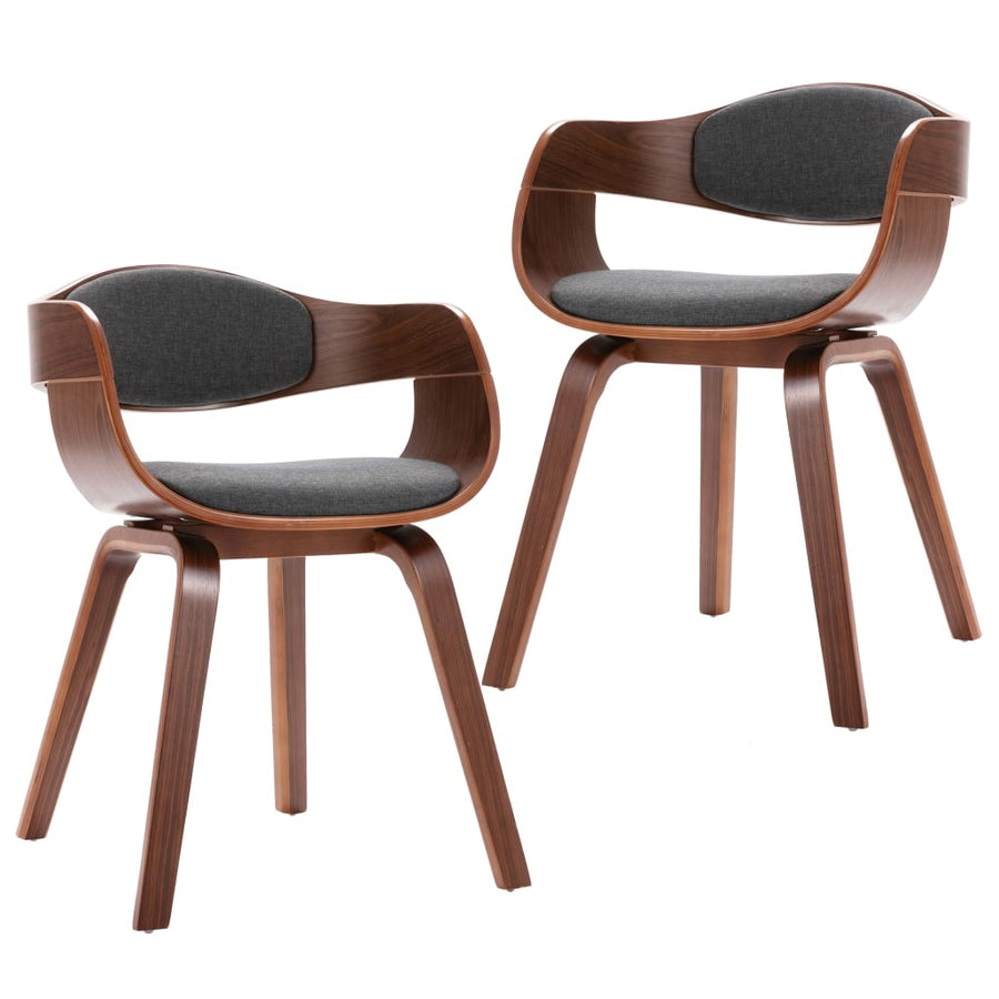 Eetkamerstoelen Gebogen Hout En Stof 2 Donkerbruin en grijs