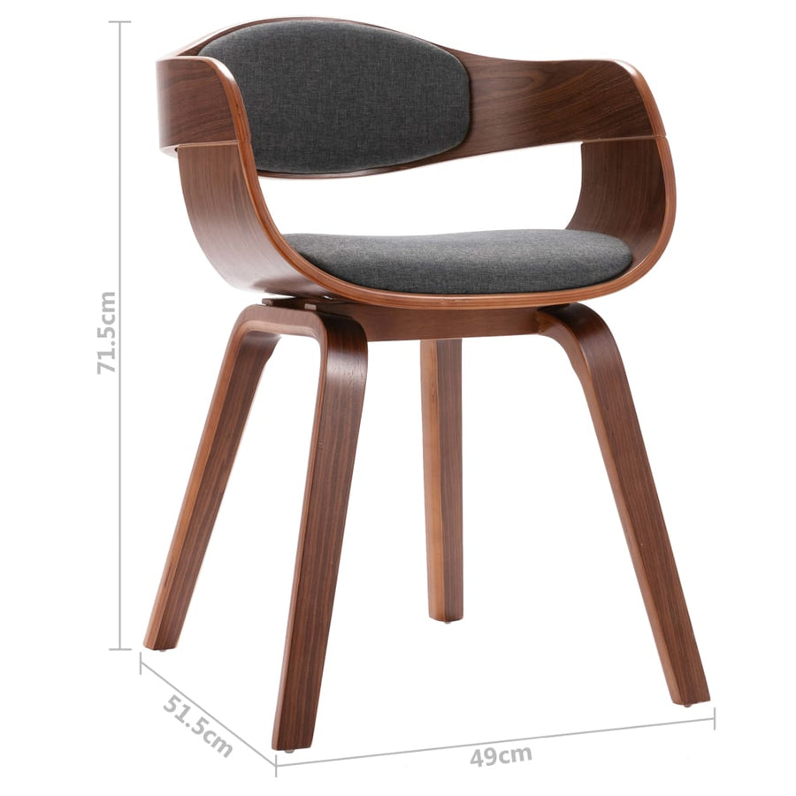 Eetkamerstoelen Gebogen Hout En Stof 2 Donkerbruin en grijs