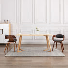 Dining chairs 2 pc curved wood and fabric grey