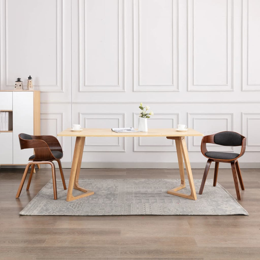 Eetkamerstoelen Gebogen Hout En Stof 2 Donkerbruin en grijs